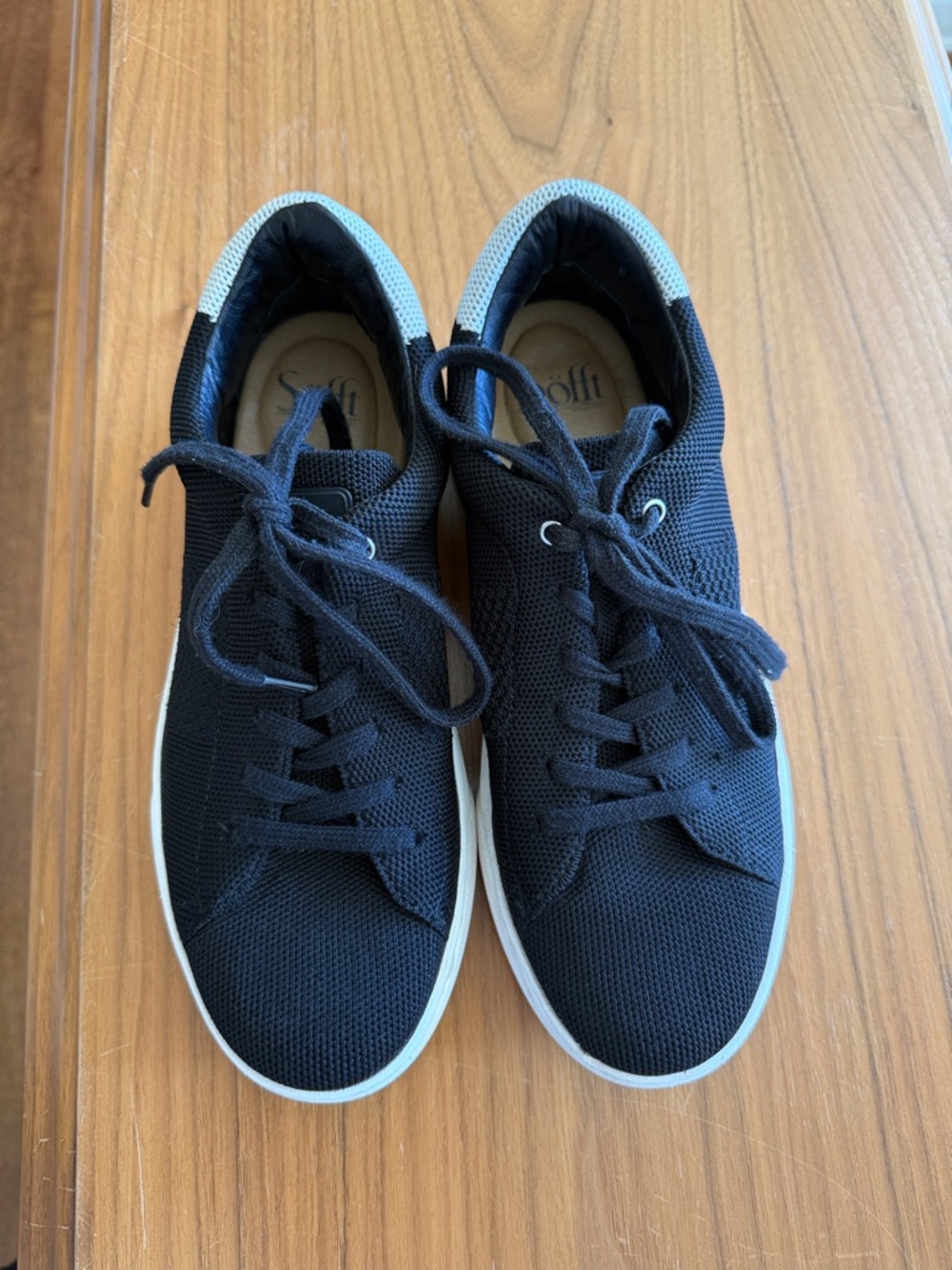 Sofft Black Knit Lace-Up Women's Sneakers with White Trim
